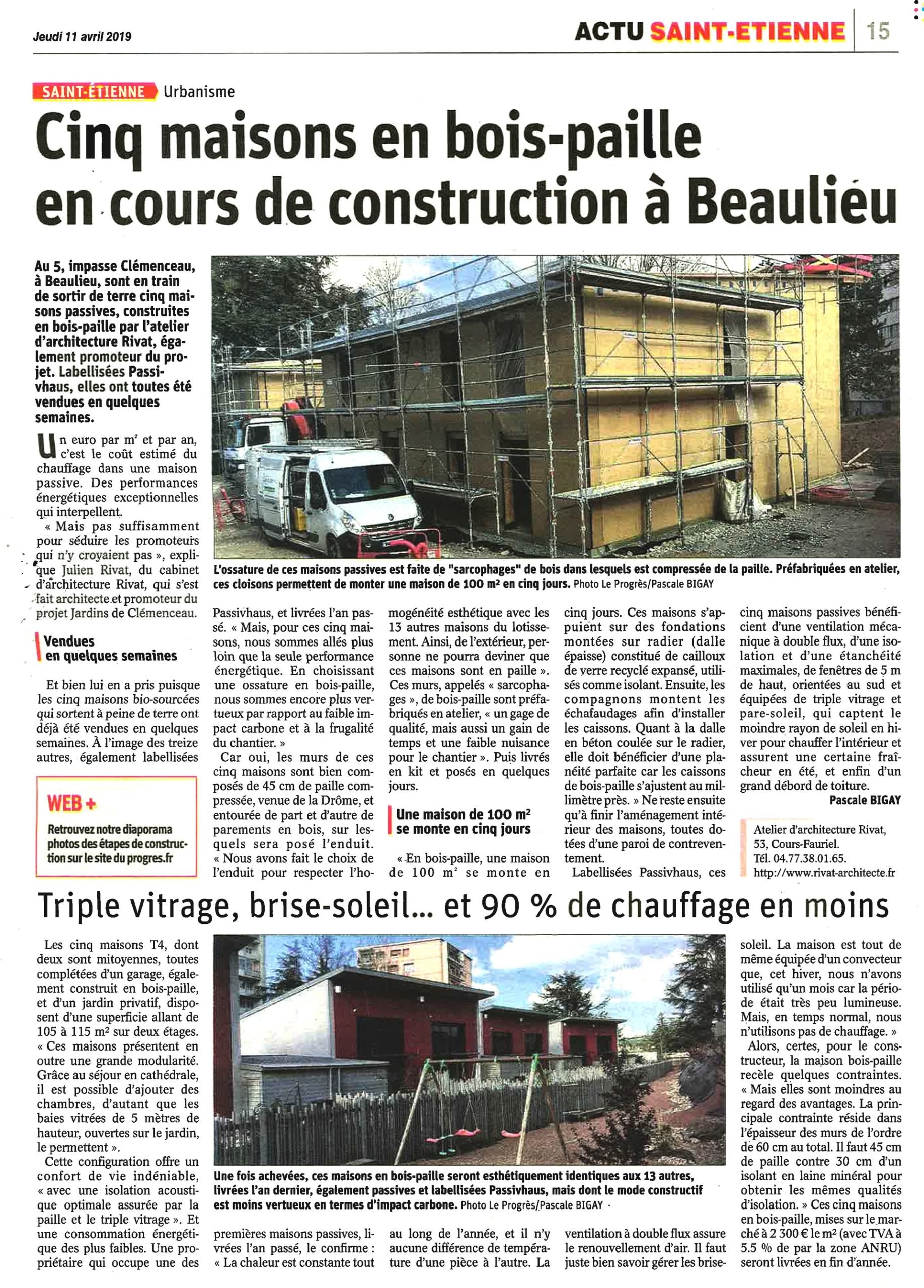 Nouvel Article dans le Progrès : Cinq maisons en bois-paille en cours de construction à Beaulieu
