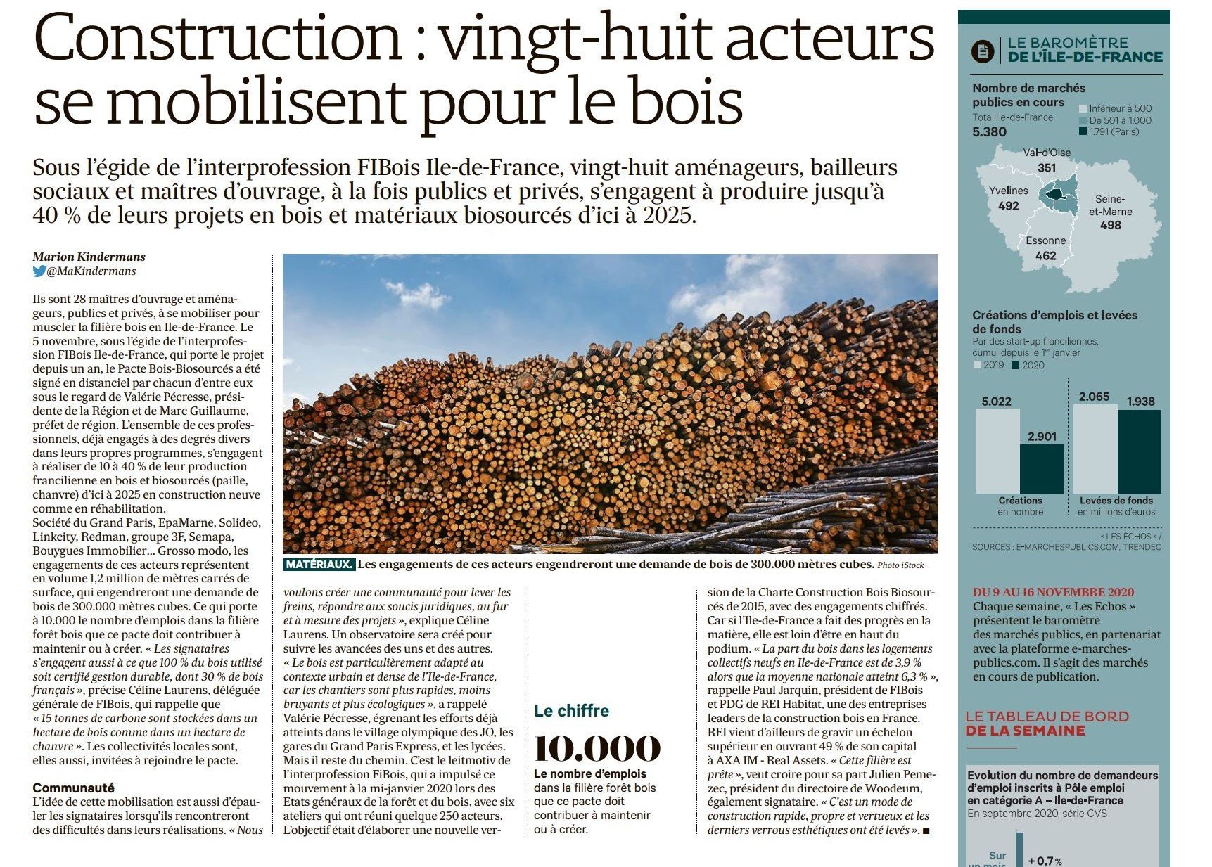 ARTICLE LES ECHOS : Construction, vingt-huit acteurs se mobilisent pour le bois